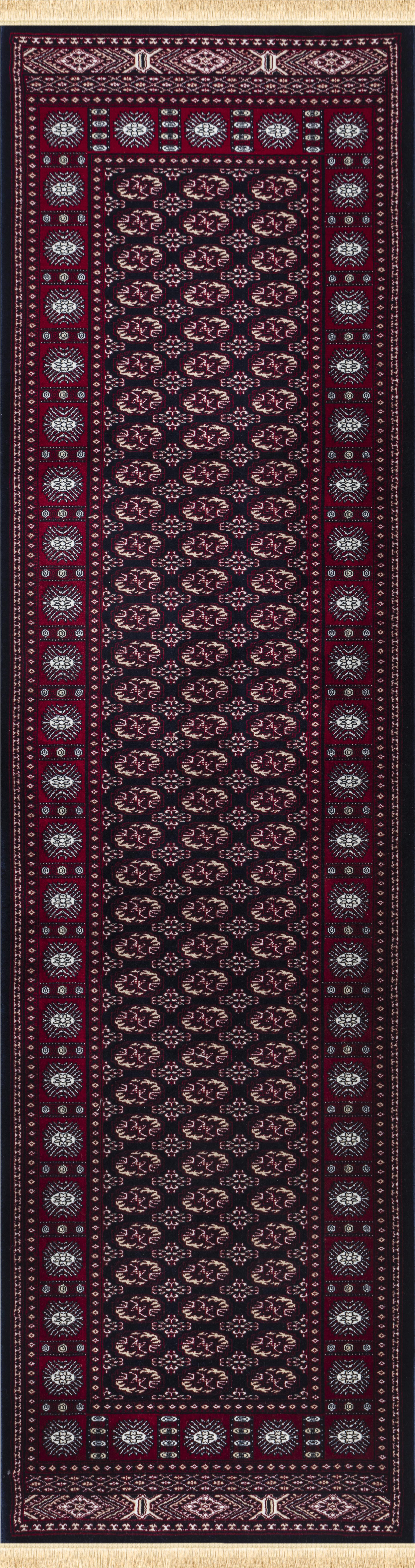 Traditional Bokhara Persian All-Over Bordered Navy Area Rug & Runner – C669B Navy