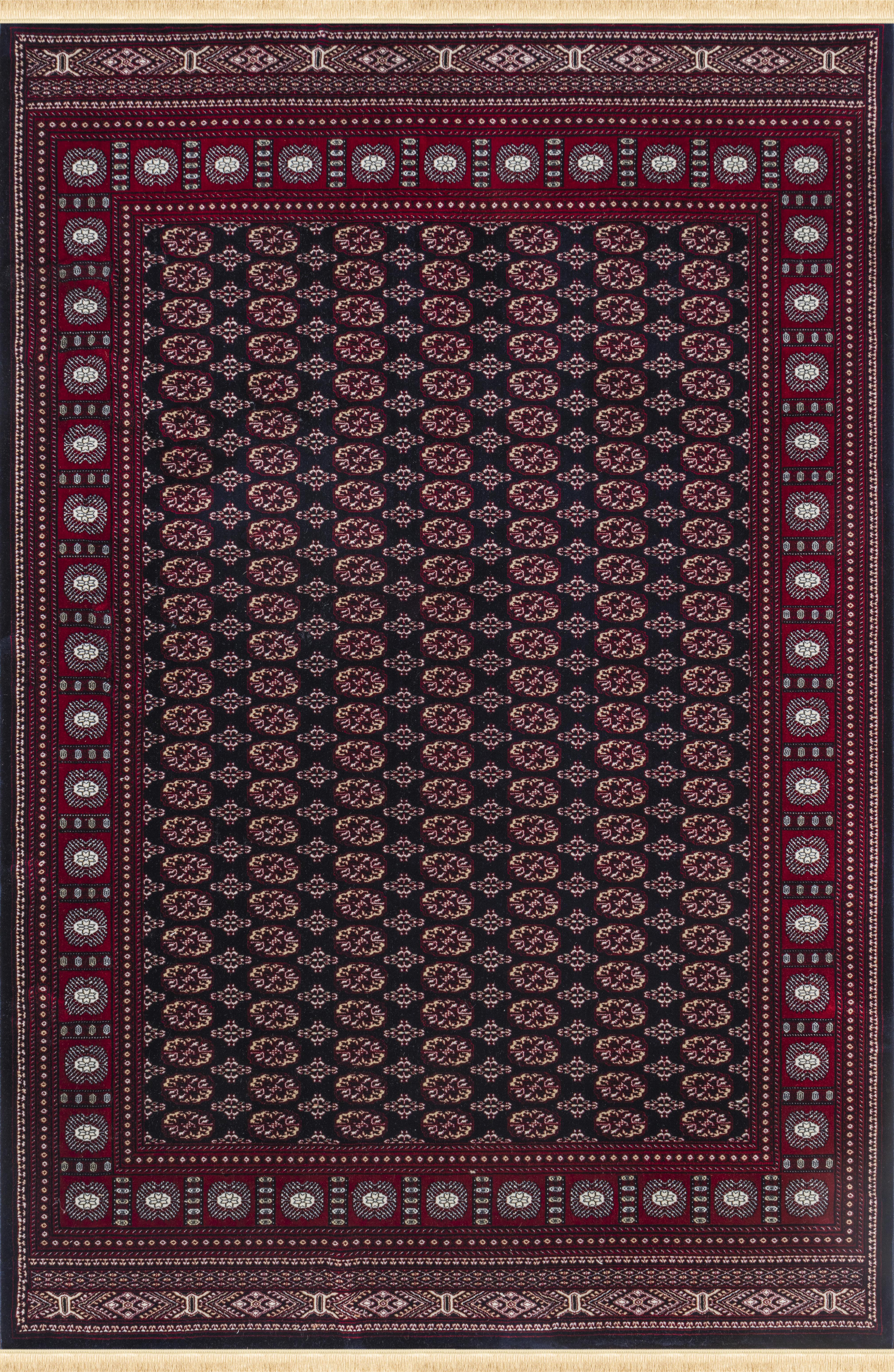 Traditional Bokhara Persian All-Over Bordered Navy Area Rug & Runner – C669B Navy