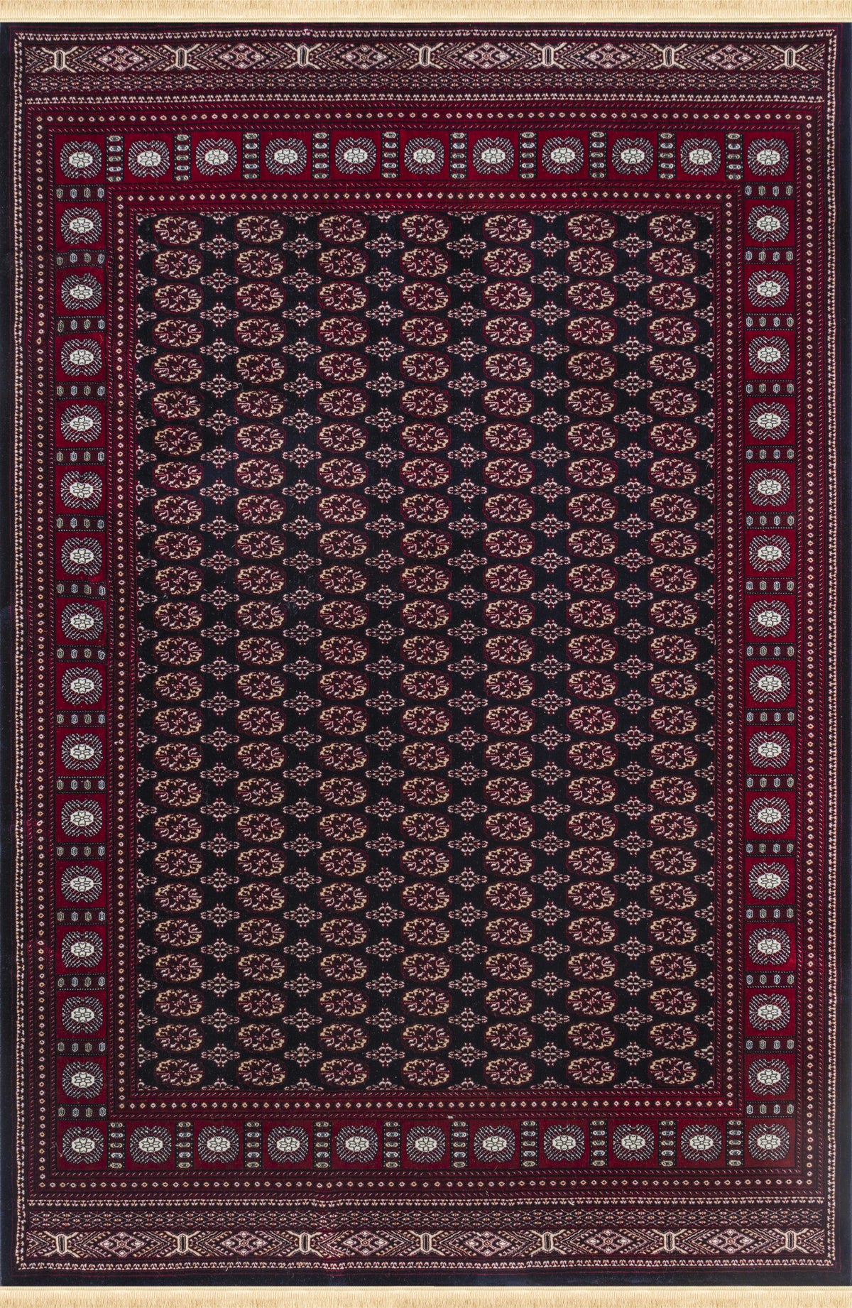 Traditional Bokhara Persian All-Over Bordered Navy Area Rug & Runner – C669B Navy