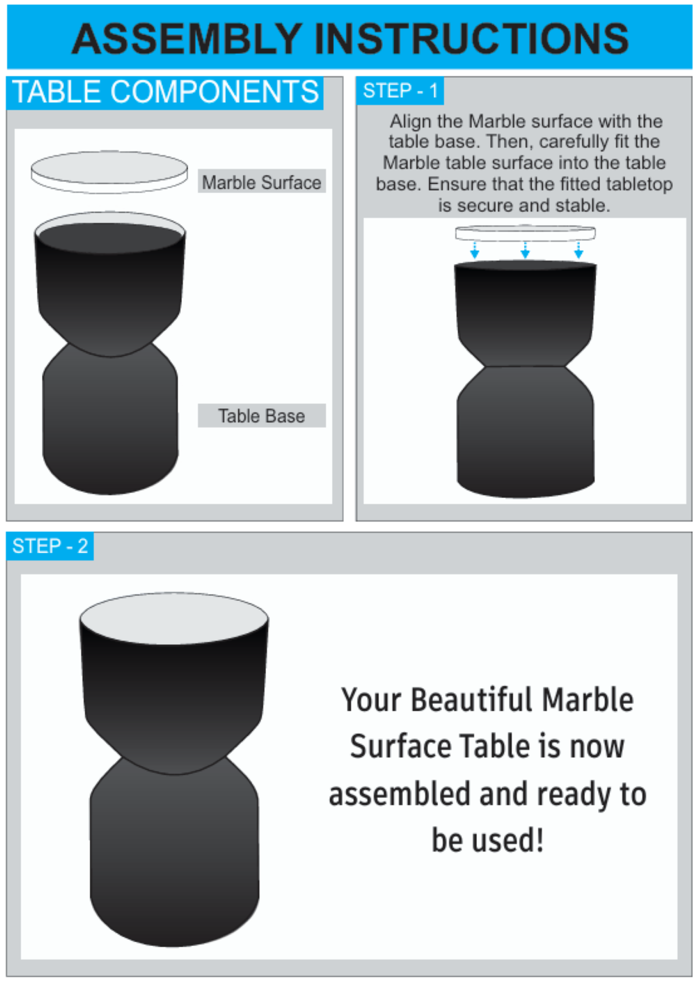 Round Side Table with White Marble Top | Black Metal Round Side Table | White Marble Top | Black Metal Frame | Modern Living Room Accent