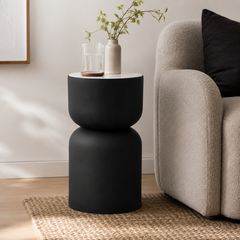 White Marble Side Table | Black Metal Frame | Modern End Table | Stylish Living Room Accent