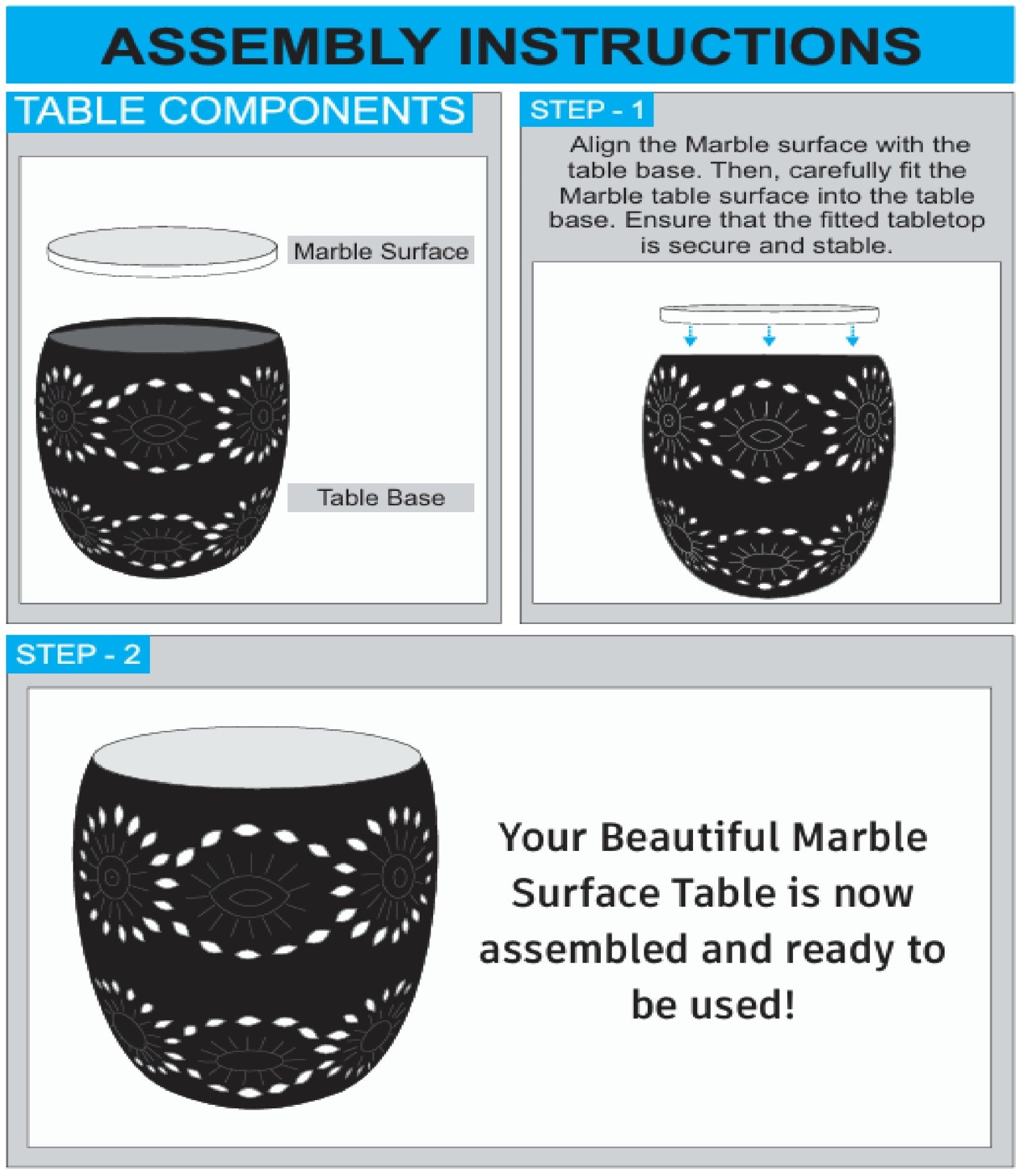 Side Table | White Marble Top | Black Metal Frame | Modern Living Room Furniture