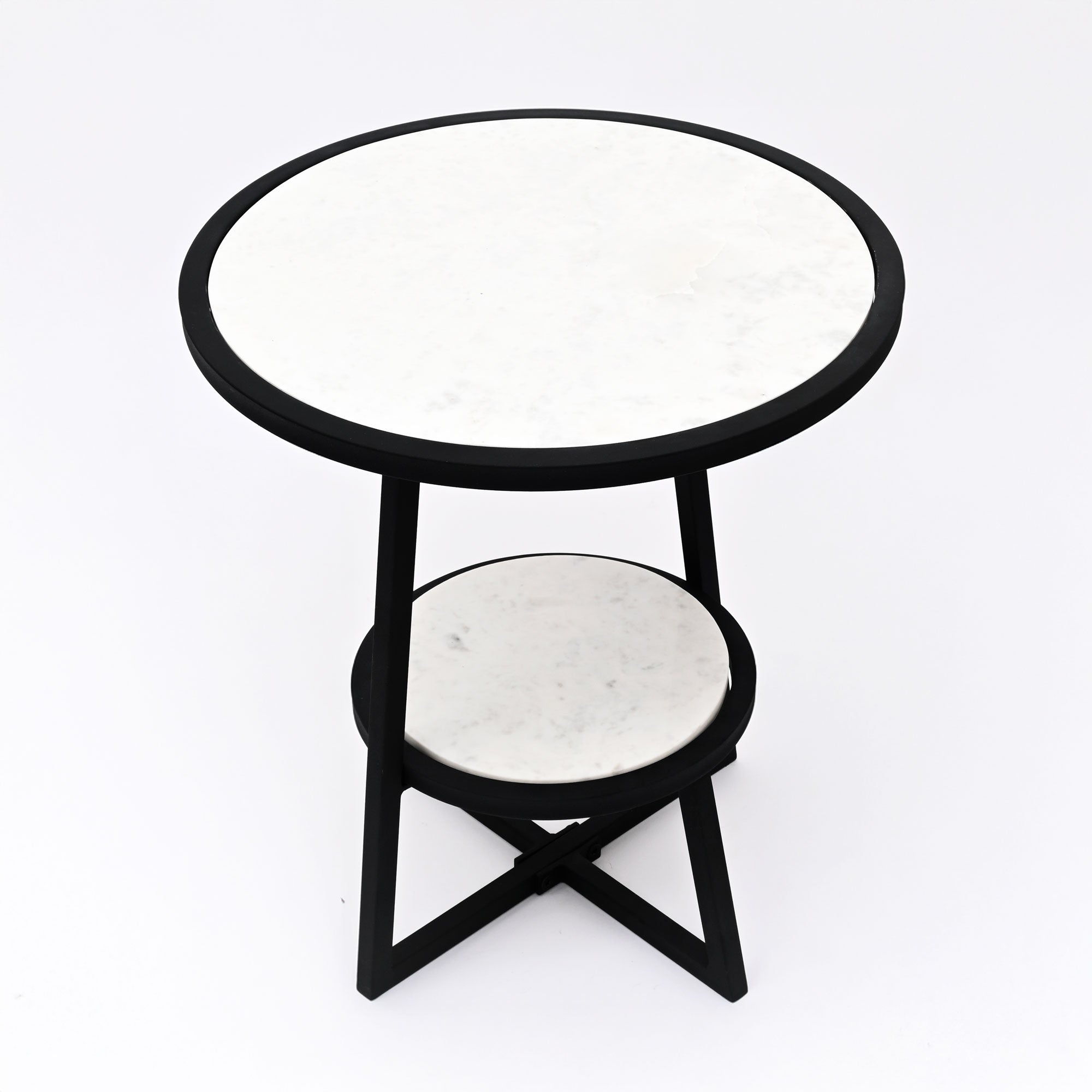 End Table | White Marble Top Side Table | Black Metal Frame | Modern Living Room Decor
