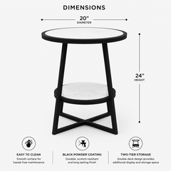 End Table | White Marble Top Side Table | Black Metal Frame | Modern Living Room Decor