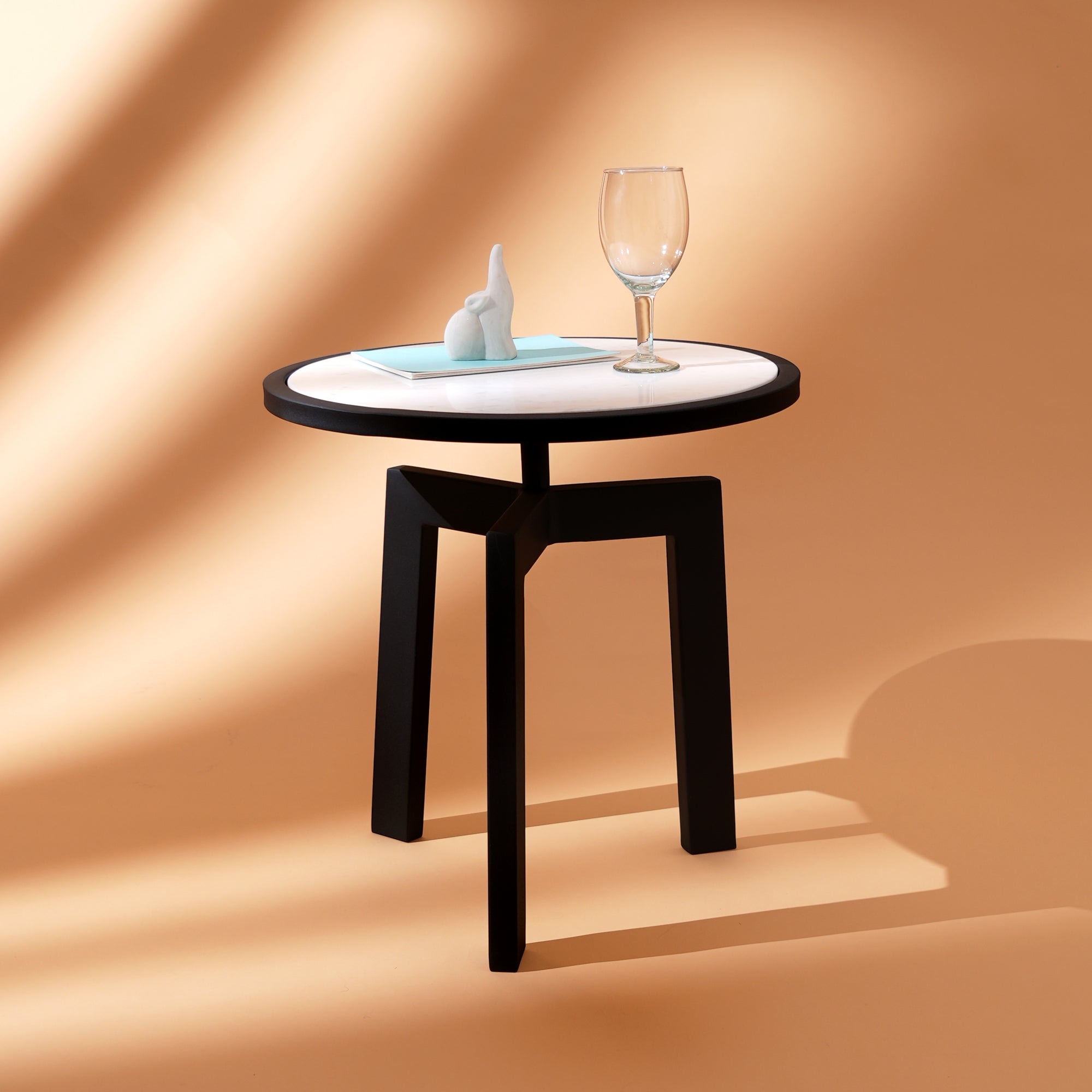 Marble Side Table | Round End Table | Black Metal Frame | Modern Living Room Accent