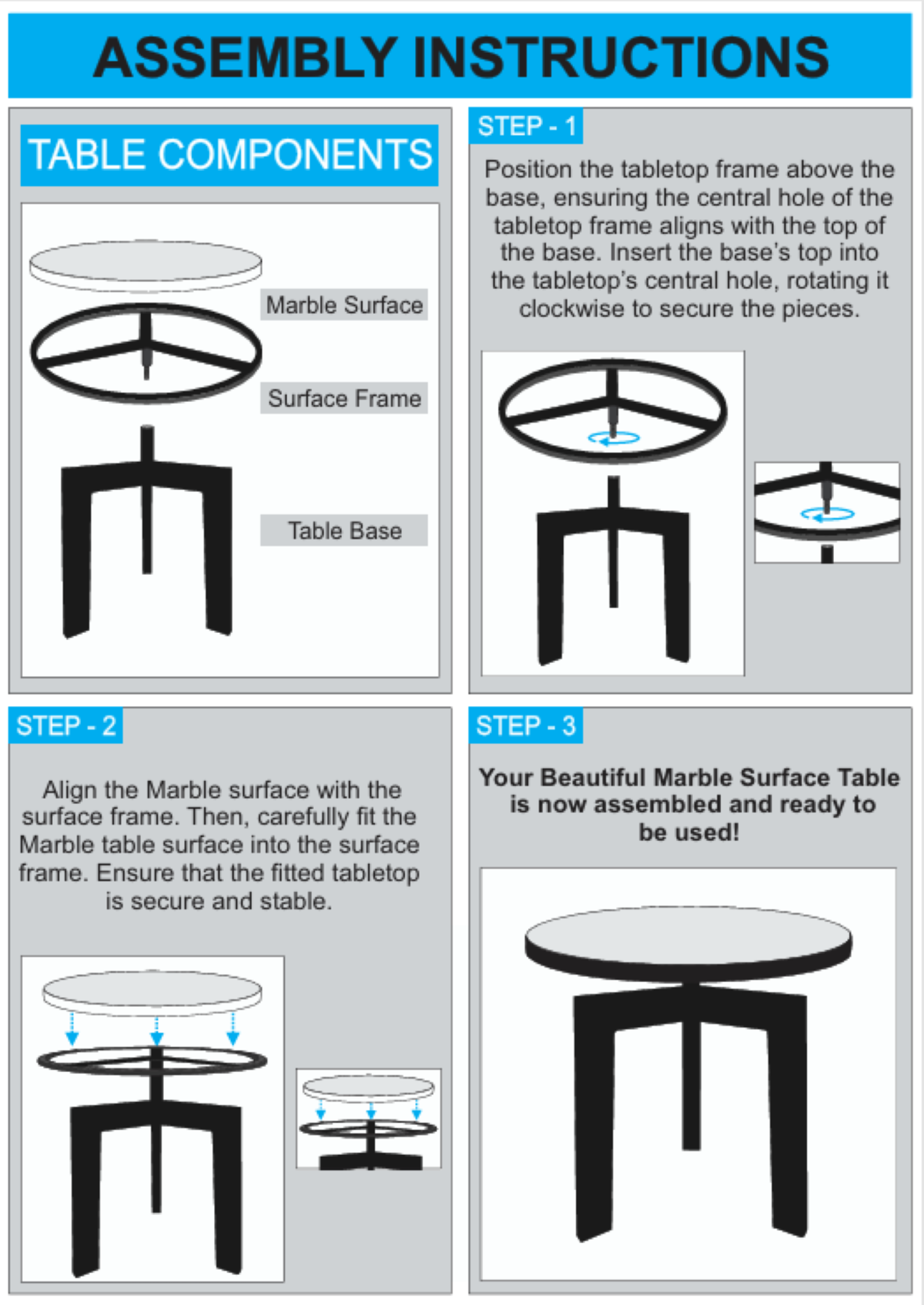 Marble Side Table | Round End Table | Black Metal Frame | Modern Living Room Accent