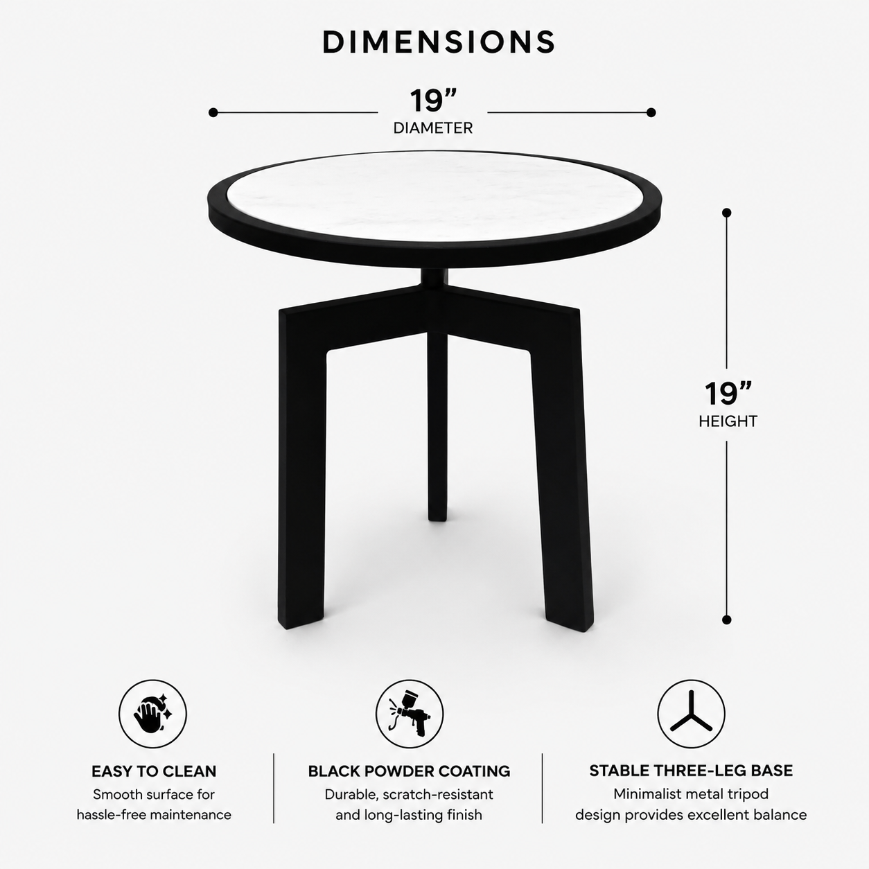Marble Side Table | Round End Table | Black Metal Frame | Modern Living Room Accent