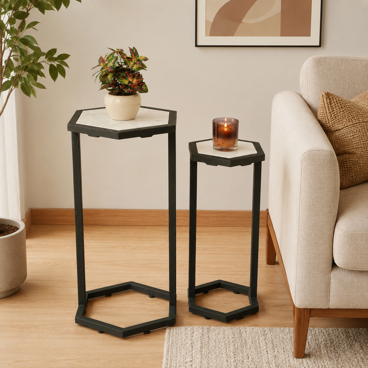 Nesting Tables | Marble Side Tables | Set of 2 End Tables | Modern Living Room Decor