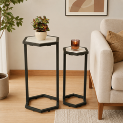 Nesting Tables | Marble Side Tables | Set of 2 End Tables | Modern Living Room Decor
