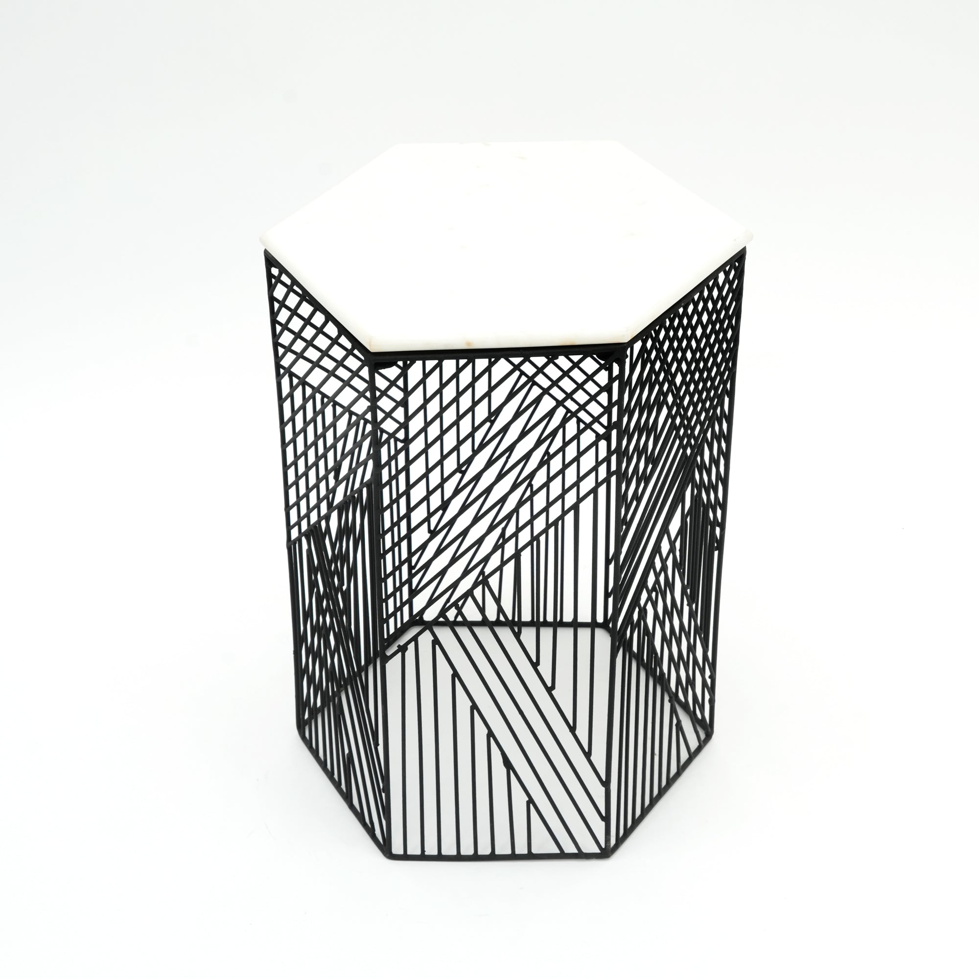 Hexagon Marble Nested Side Tables | 2-Piece Set | Stylish Living Room Accent