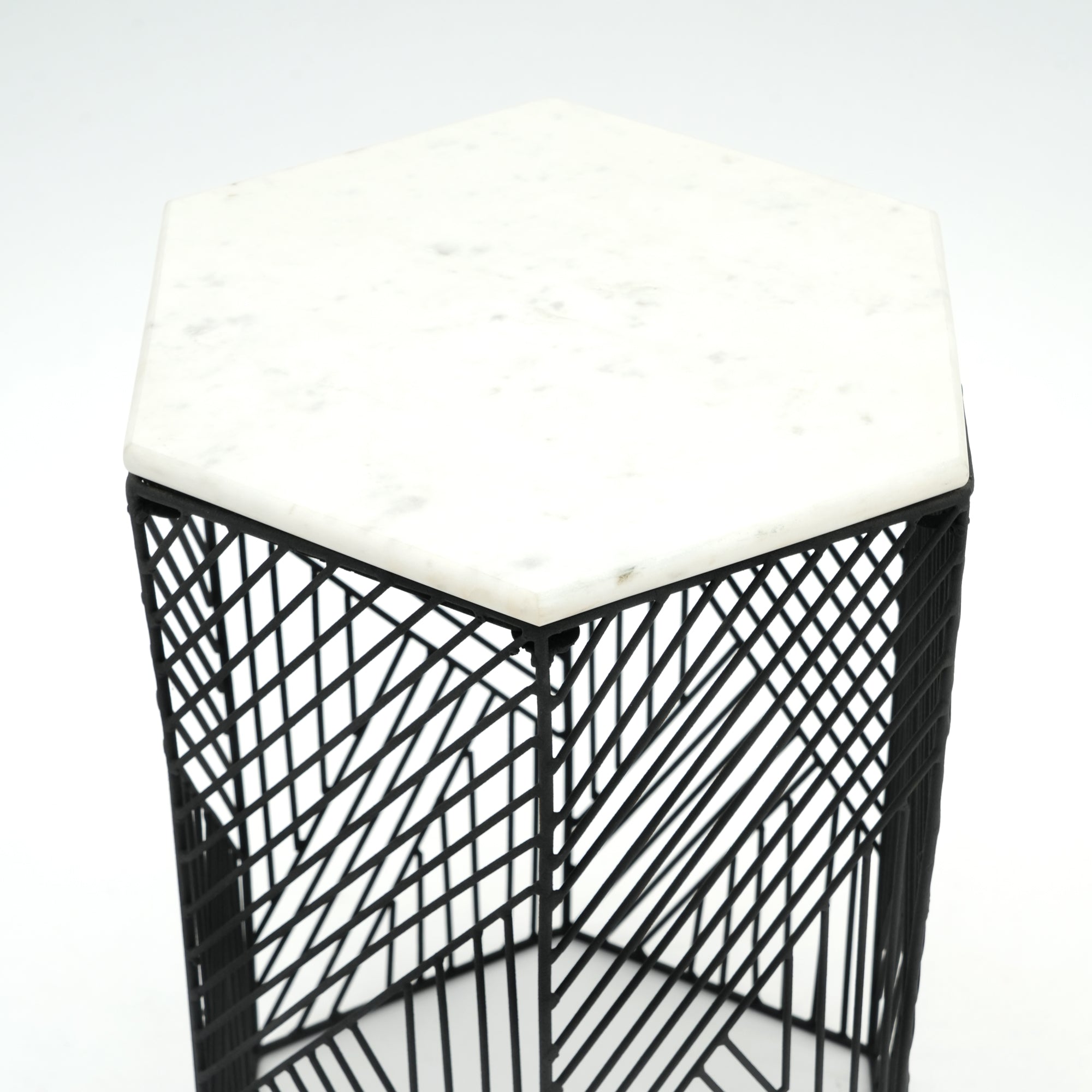 Hexagon Marble Nested Side Tables | 2-Piece Set | Stylish Living Room Accent
