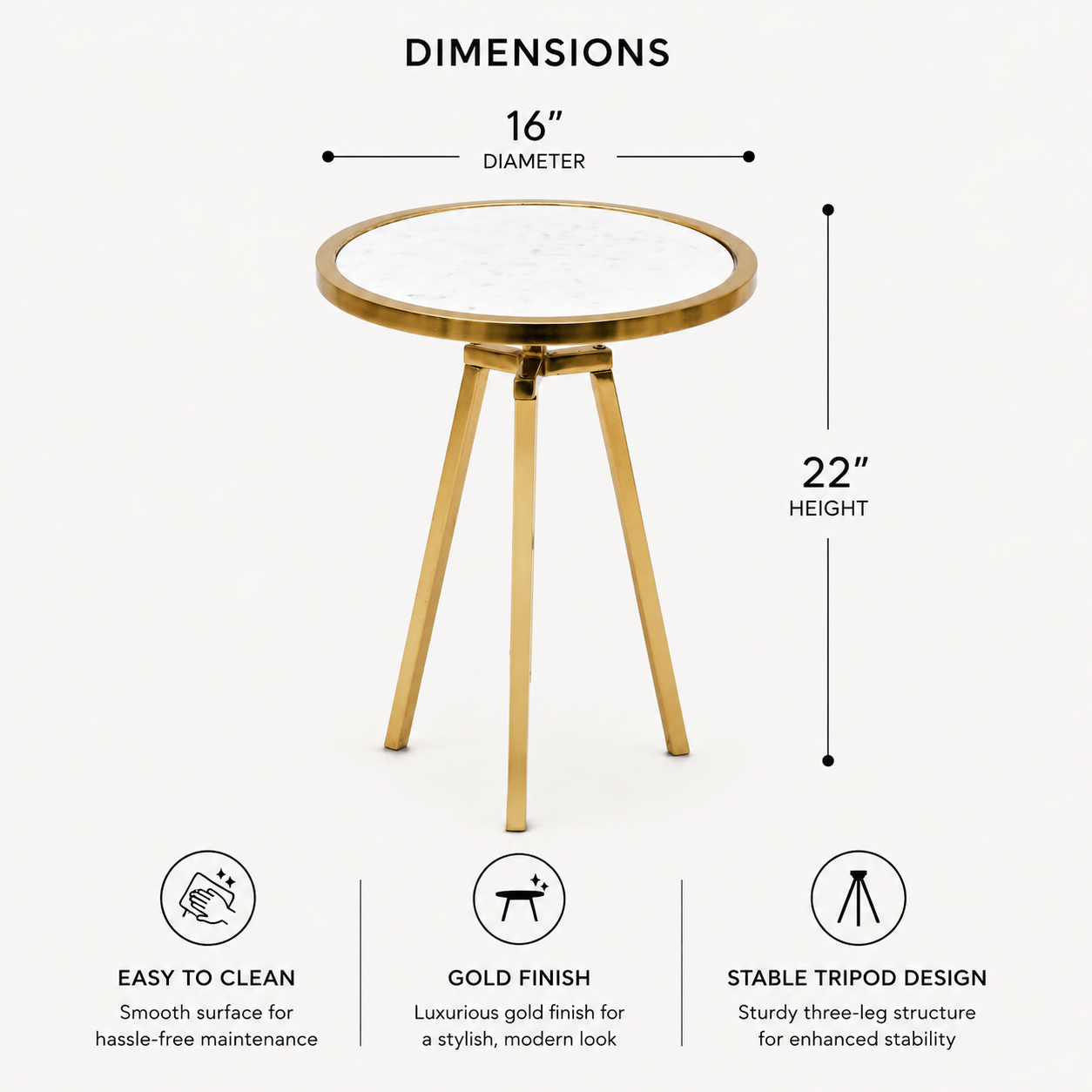 Round Marble Top Side Table | Gold Metal Frame | End Table | Accent Furniture