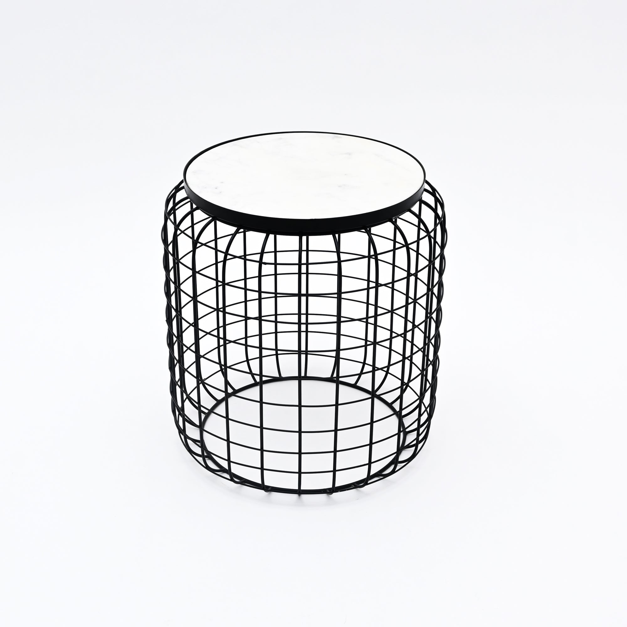 Marble End Table | Round Side Table | Black Metal Frame | Modern Living Room Decor
