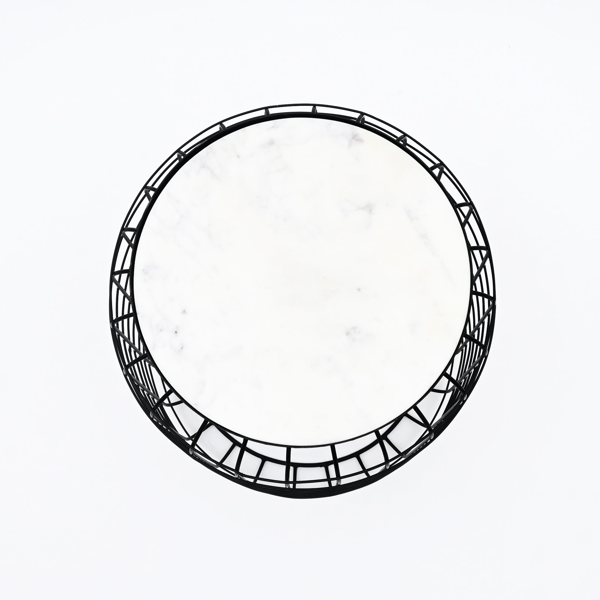 Marble End Table | Round Side Table | Black Metal Frame | Modern Living Room Decor