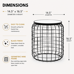 Marble End Table | Round Side Table | Black Metal Frame | Modern Living Room Decor