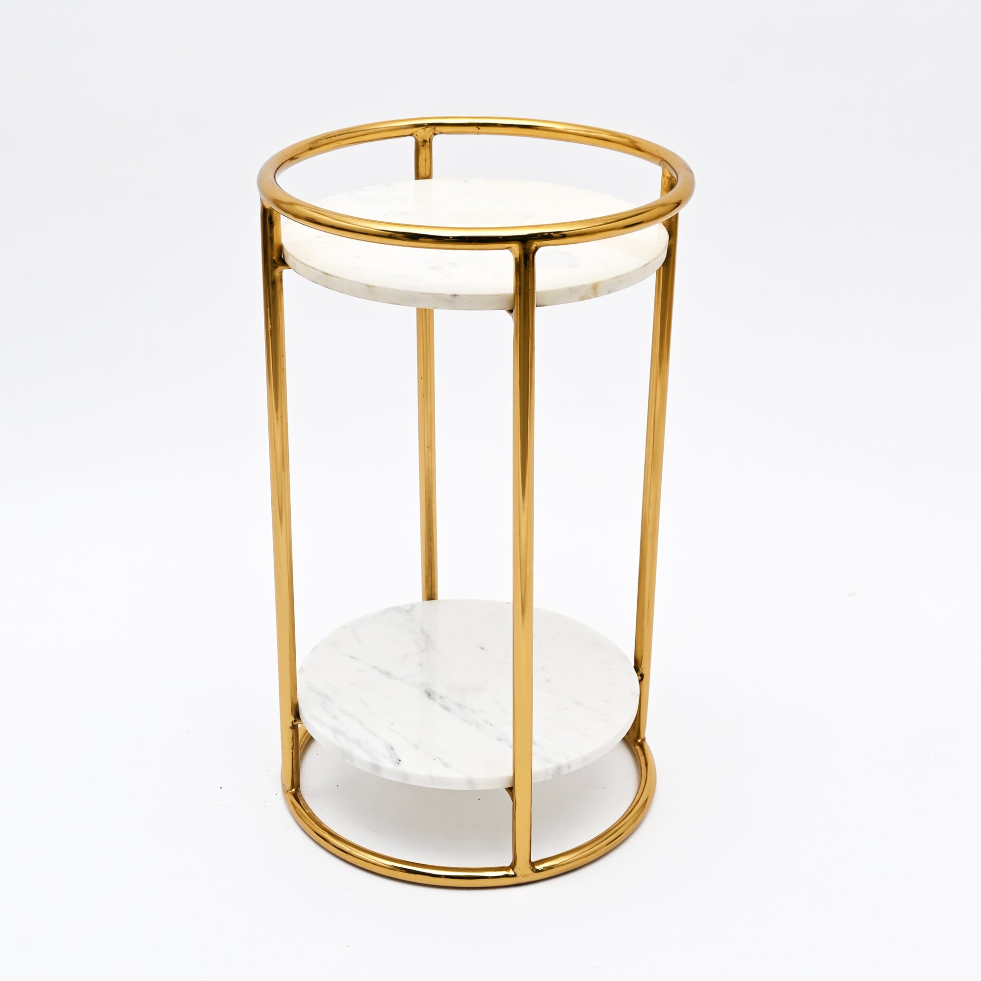 White Marble End Table | 2-Tier Gold Frame | 16x16x24" | Modern Living Room Decor