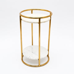 White Marble End Table | 2-Tier Gold Frame | 16x16x24" | Modern Living Room Decor