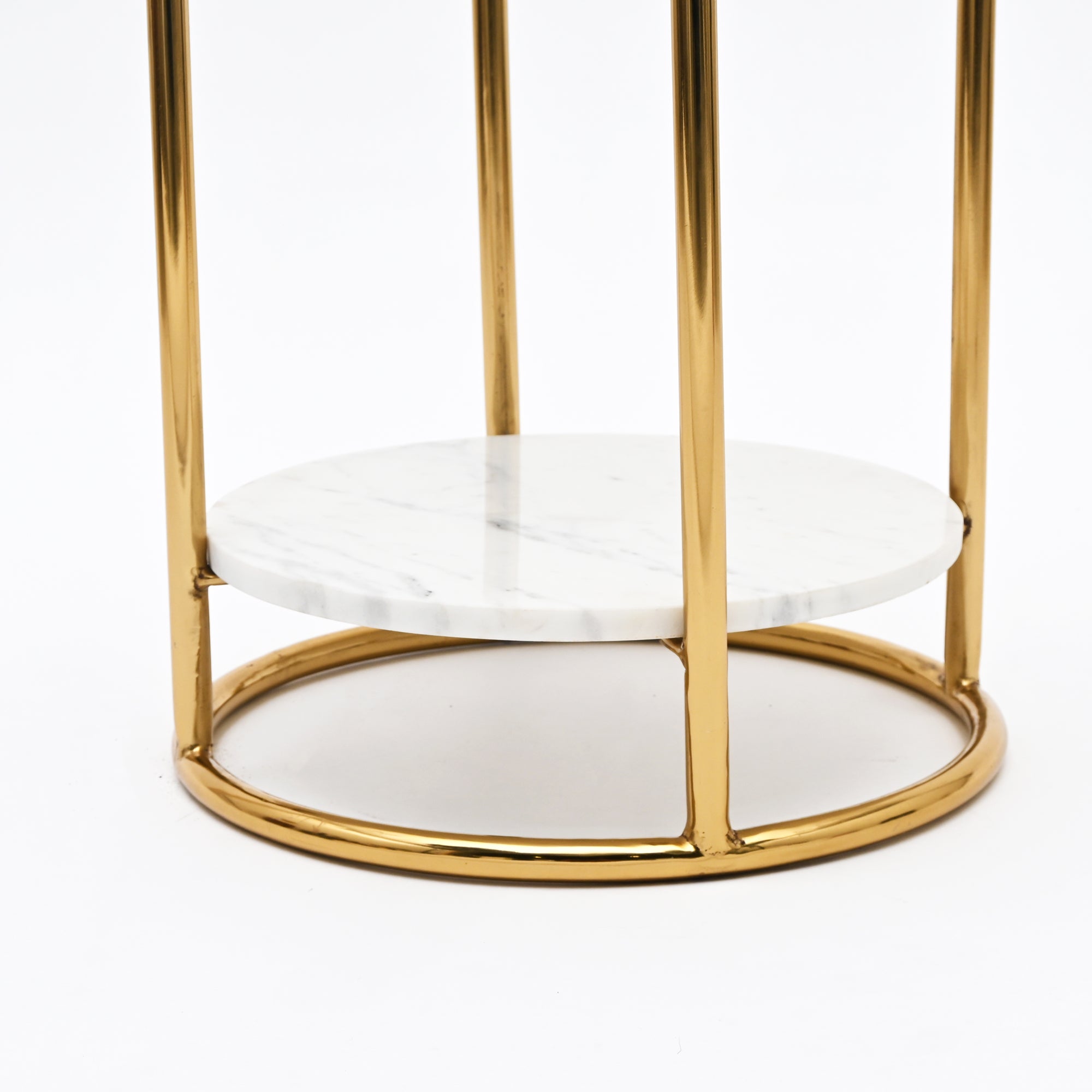 White Marble End Table | 2-Tier Gold Frame | 16x16x24" | Modern Living Room Decor