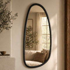 Wall Mirror with Blackwash Mango Wood Frame, Black, 28x60"