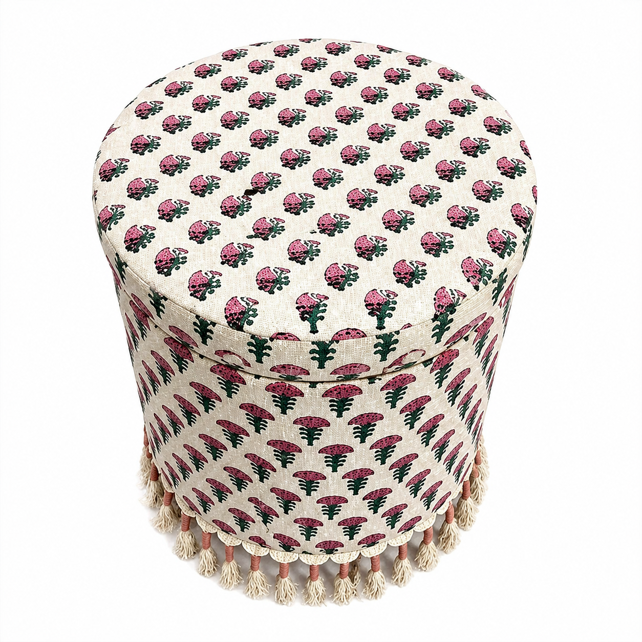 Bohemian Upholstered Ottoman with Hidden Storage, 16x16x18"