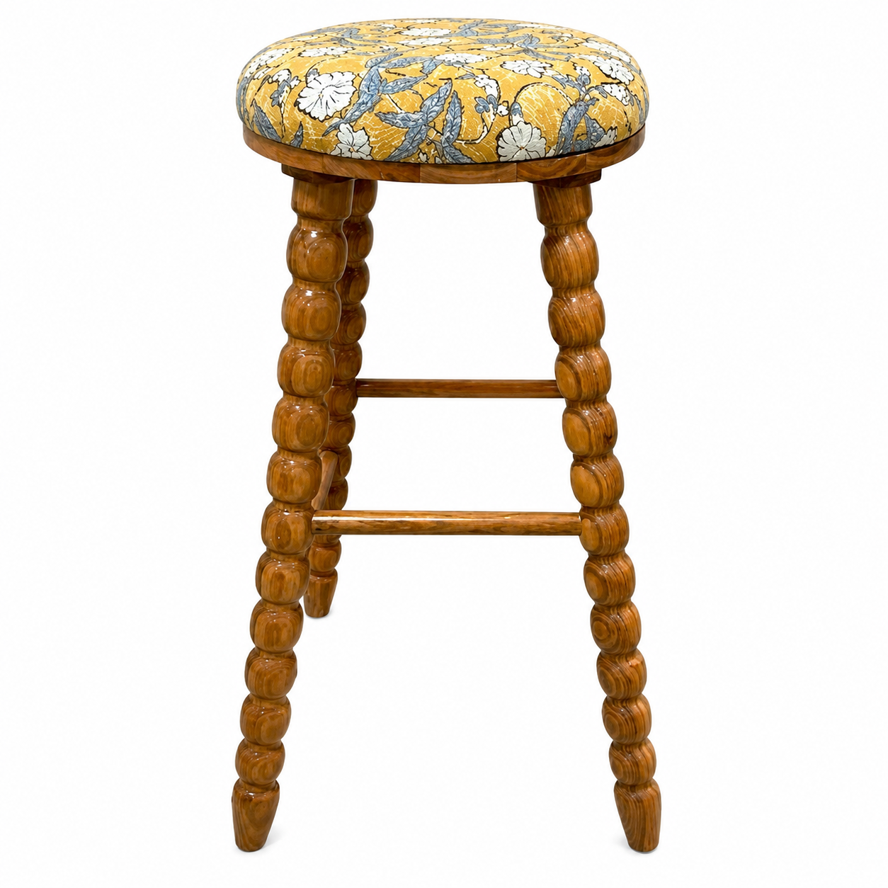 Spindle Upholstered Bar Stool with Solid Acacia Wood