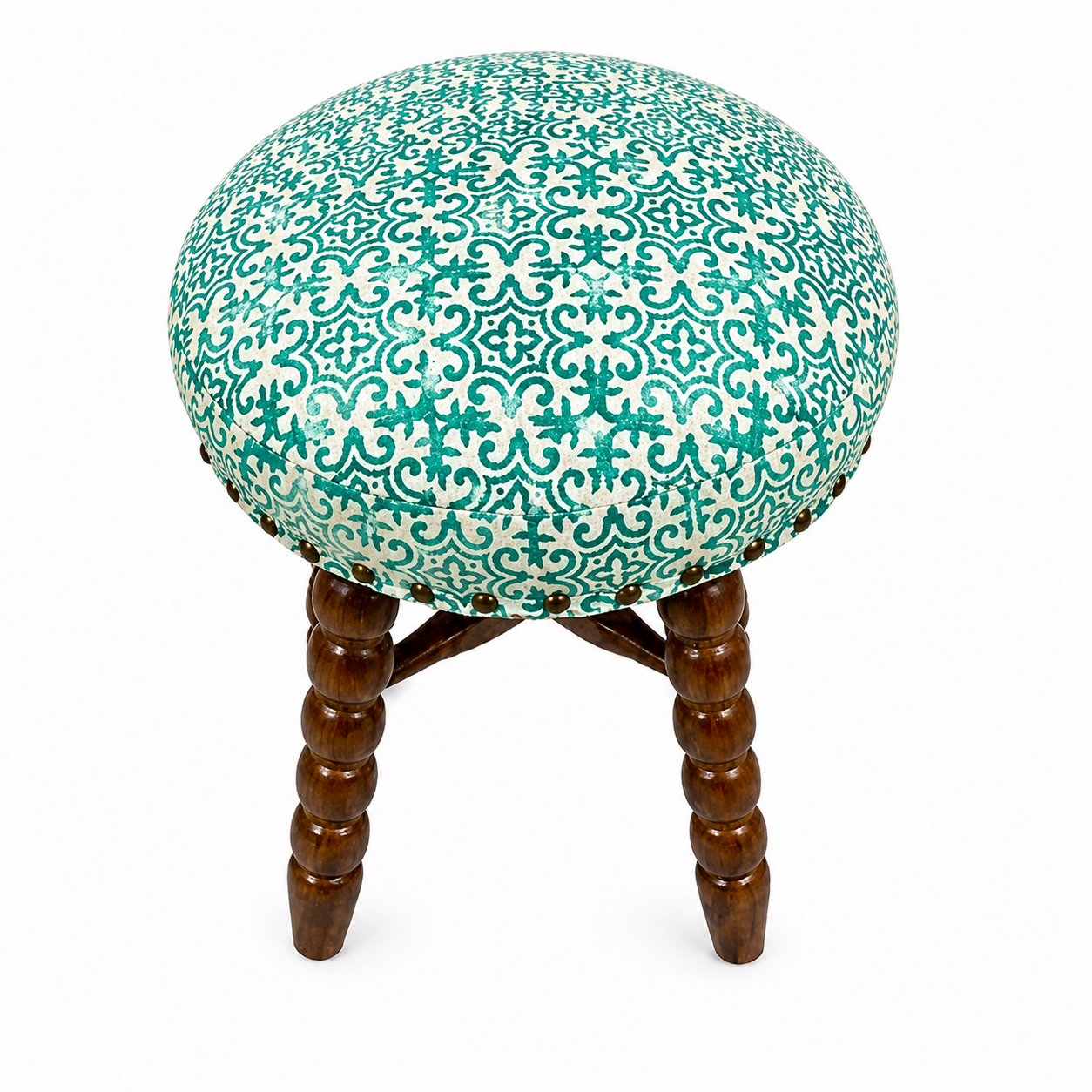 Spindle Upholstered Bar Stool with Solid Acacia Wood