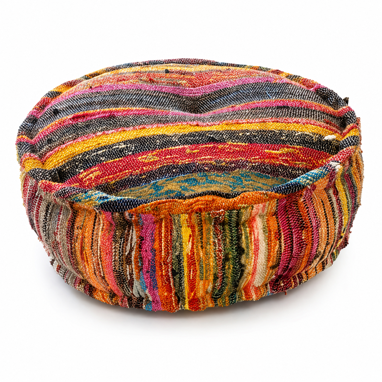 Round Pouf Ottoman | Handmade Floor Cushion Puff Seat, 22x8"
