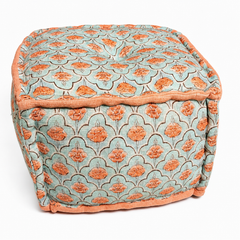 Floral Print Cube Ottoman, 20x20x14 Inch Handmade Floor Pouf