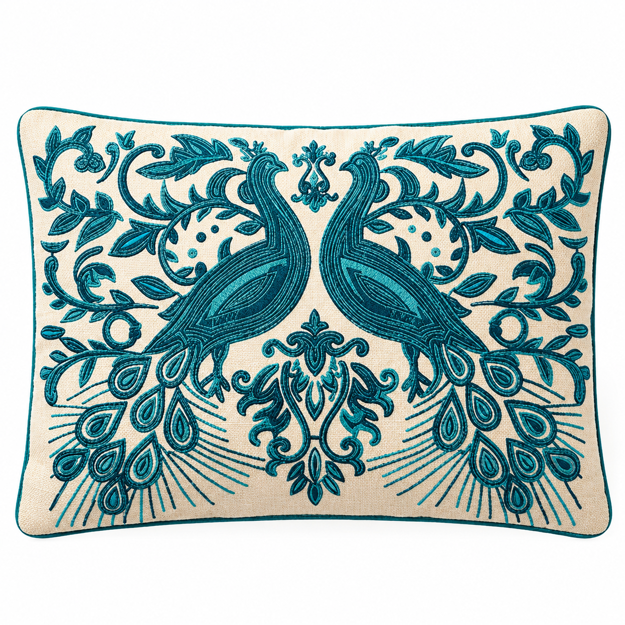 Embroidered Peacock Decorative Pillow with Filler, 16x24x6"