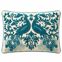 Embroidered Peacock Decorative Pillow with Filler, 16x24x6"