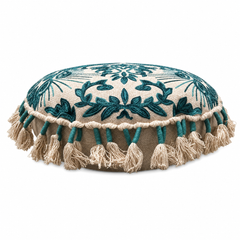 Embroidered Floor Pillow with Tassels & Filler, 20x20x3.5"
