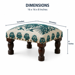 Bohemian Embroidered Upholstered Foot Stool, 16x16x8"
