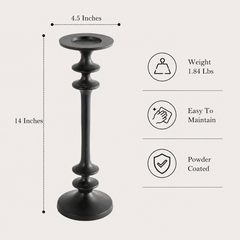 Classic Tall Black Aluminum Candle Holder for Table Decor, 14 Inches