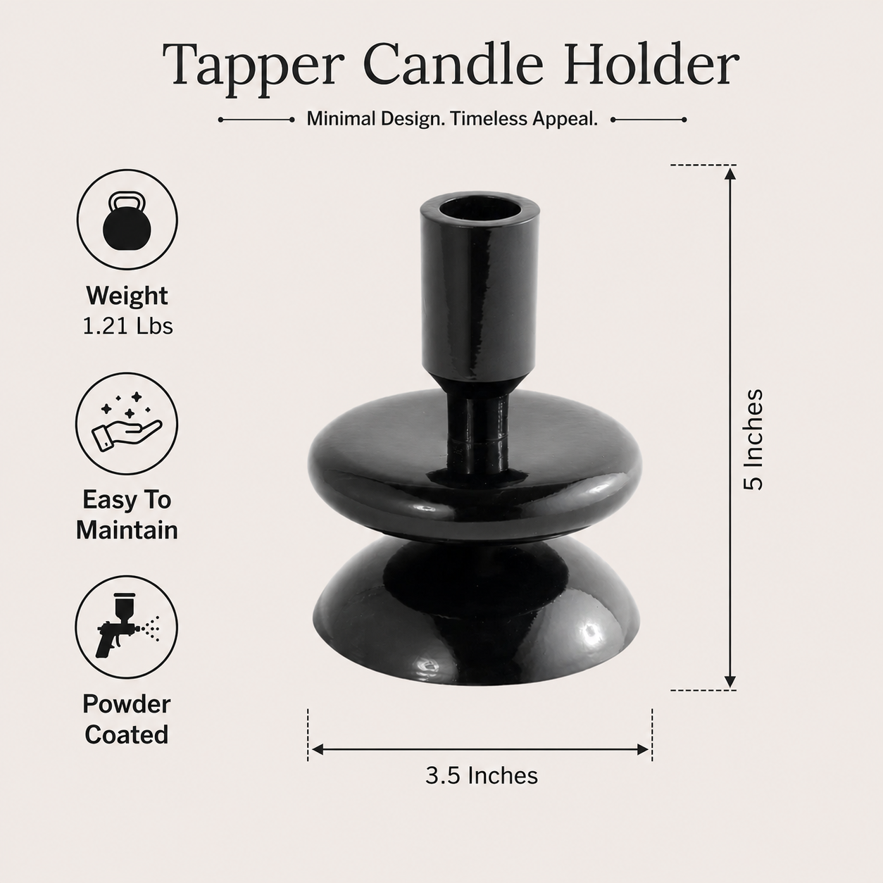 Black Aluminum Candle Holder for Home Décor, 5 Inch