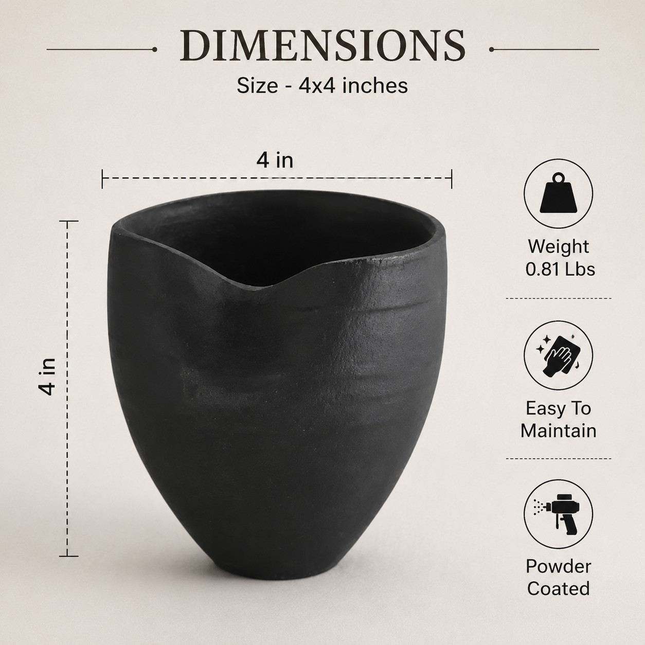 Minimal Black Aluminum Vase | Modern Matte Décor