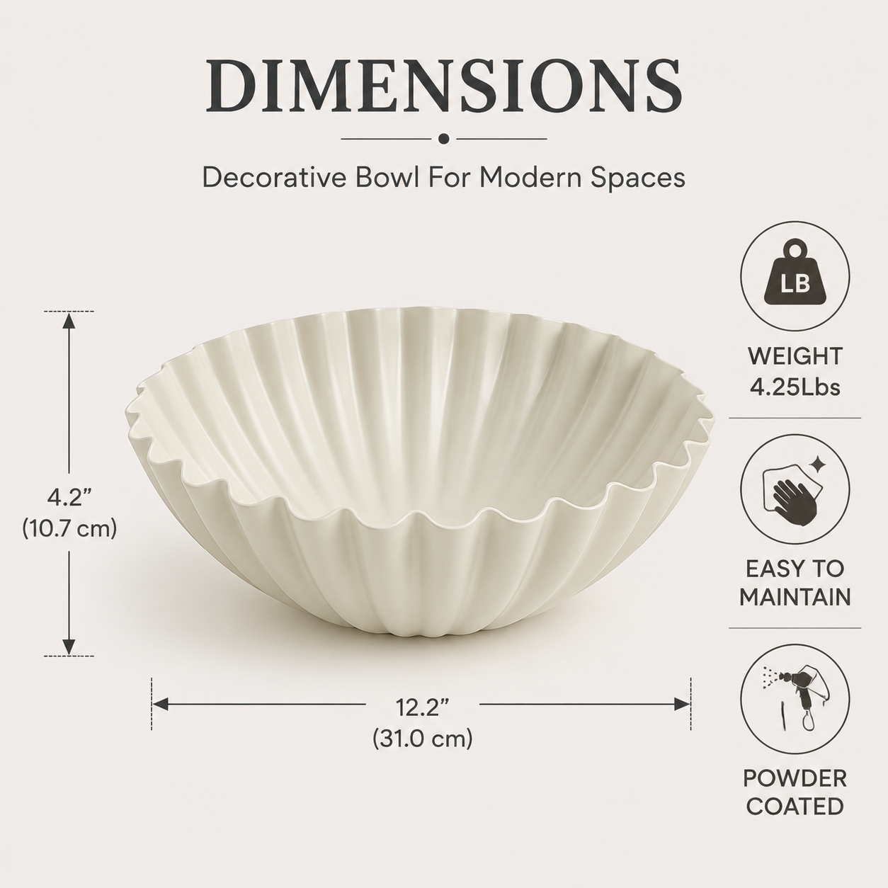 White Ribbed Bowl | Aluminum | Modern Sculptural Accent