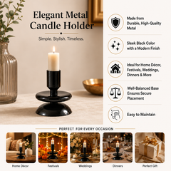 Black Aluminum Candle Holder for Home Décor, 5 Inch