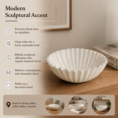White Ribbed Bowl | Aluminum | Modern Sculptural Accent