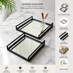 Glass Tray | Decorative Glass Square Tray | Set of 2 | Elegant Serving Set