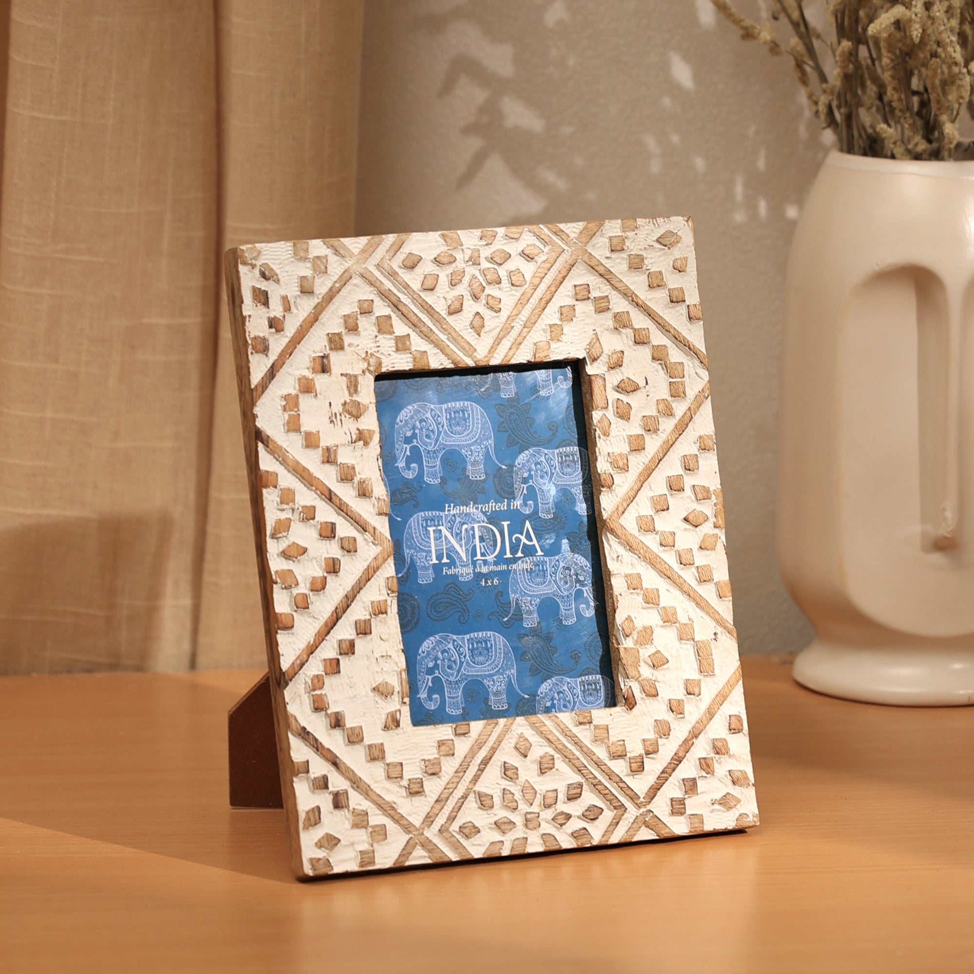 Decorative Photo Frame | Mango Wood | Whitewash - Elegant Design