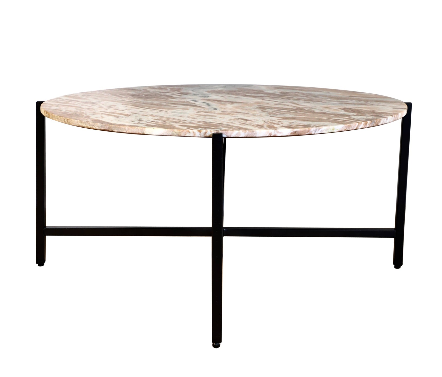 Brown Marble Coffee Table | Grey Metal Frame Center Table