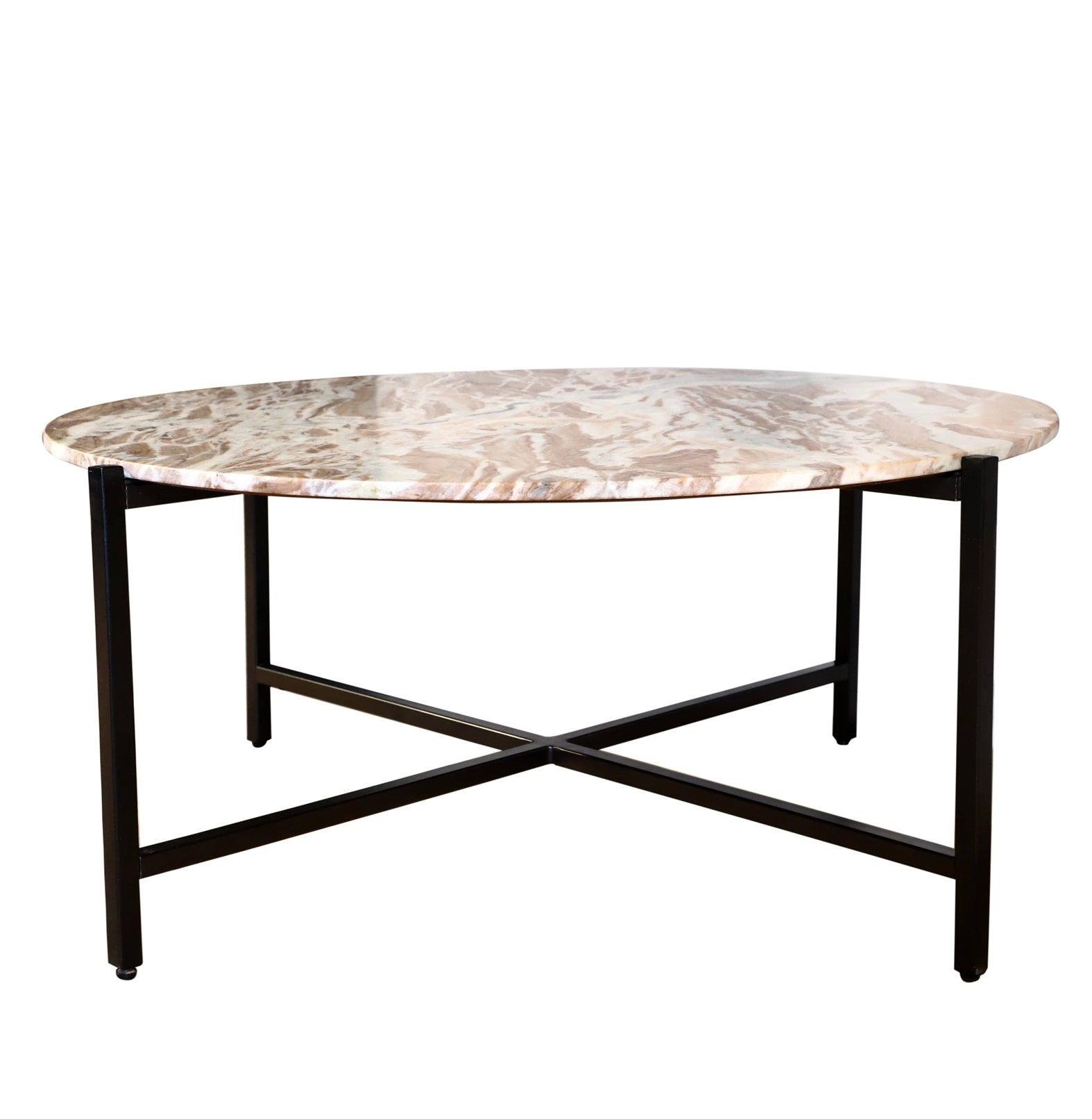 Brown Marble Coffee Table | Grey Metal Frame Center Table