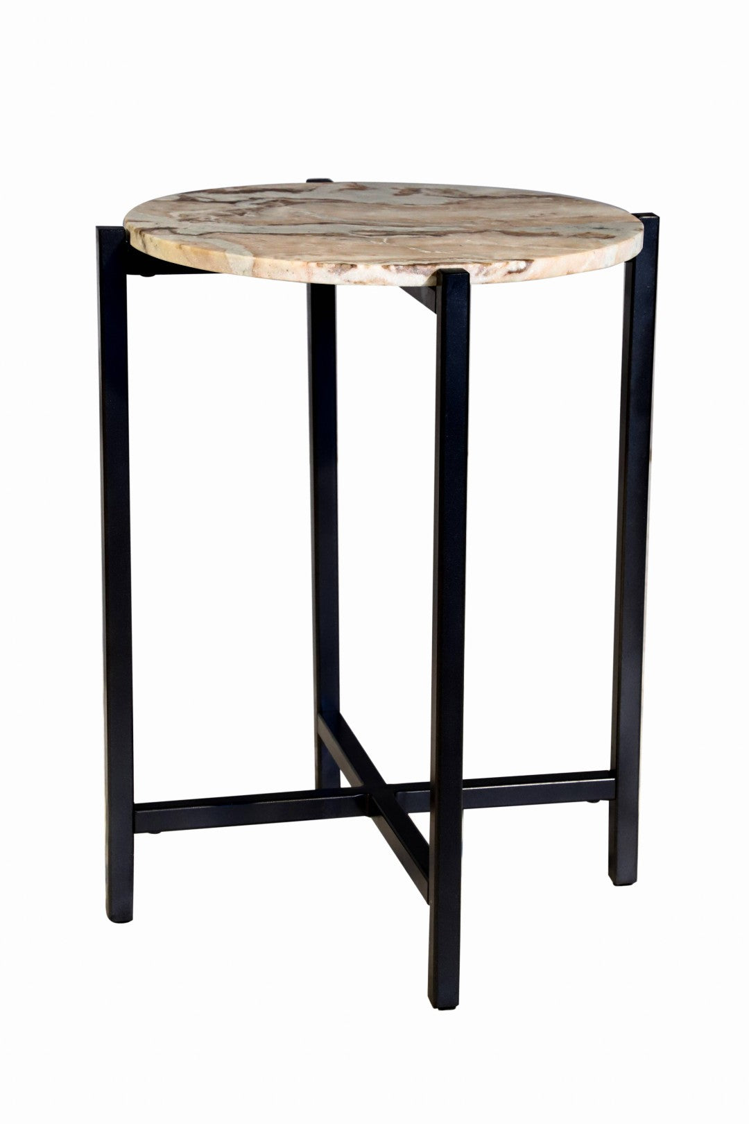 Brown Marble Side Table 21" Height | Grey Metal Frame End Table 17x17"