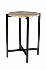 Brown Marble Side Table 21" Height | Grey Metal Frame End Table 17x17"