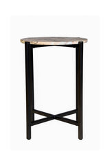 Brown Marble Side Table 21" Height | Grey Metal Frame End Table 17x17"