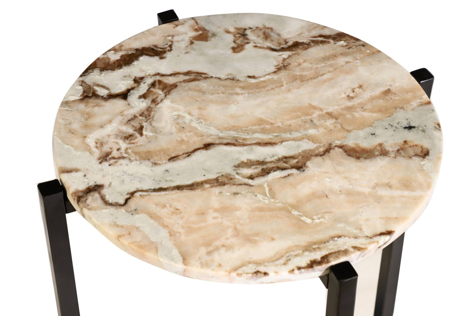 Brown Marble Side Table 21" Height | Grey Metal Frame End Table 17x17"