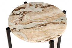 Brown Marble Side Table 21" Height | Grey Metal Frame End Table 17x17"