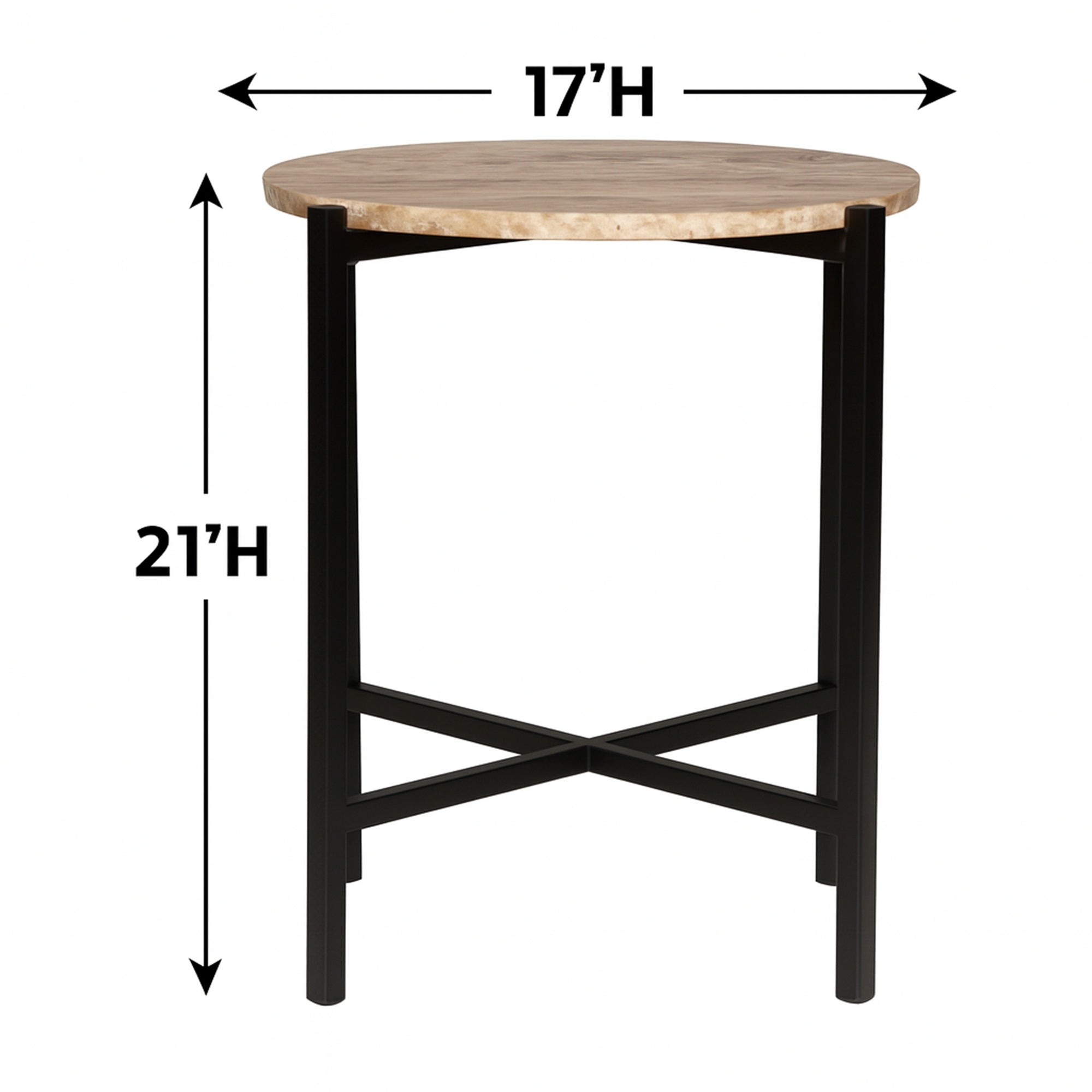 Brown Marble Side Table 21" Height | Grey Metal Frame End Table 17x17"
