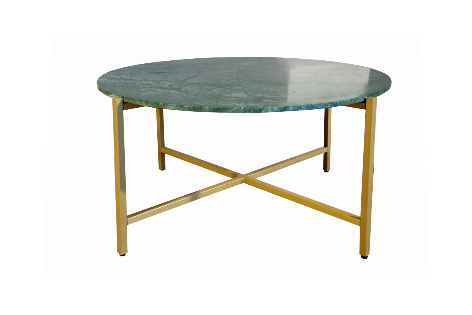Green Marble Coffee Table 17" Height | Gold Metal Frame Center Table 31x31"