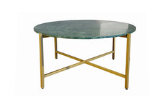 Green Marble Coffee Table 17" Height | Gold Metal Frame Center Table 31x31"